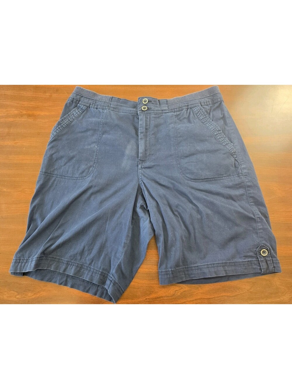 Karen Scott Navy Blue Utility Shorts Women Size 14 Cotton Spandex Casaul Classic